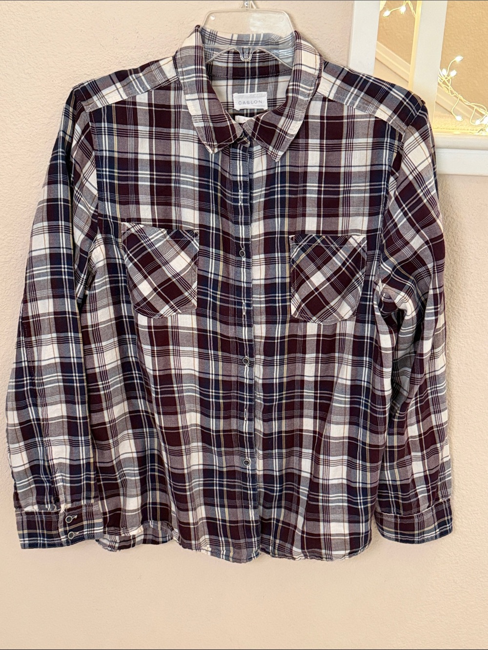 Caslon Burgundy and Navy Plaid Button-Down Shirt